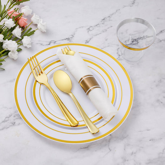 Wrapped Disposable Silverware Set with Forks, Knives, Spoons and Napkins