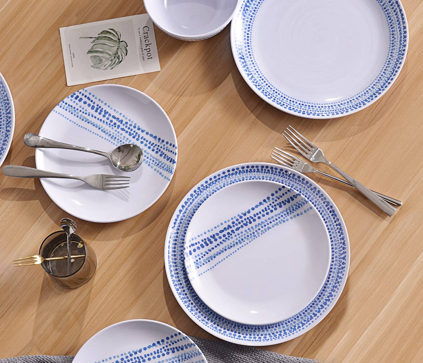 Green Melamine Dinnerware Set with Plates and Bowls for Camping and RV Use