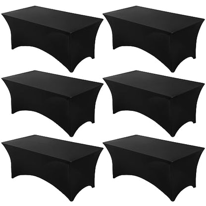 Fixwal 6 Pack 8FT Black Tablecloth Rectangle Spandex Fitted Table Cover