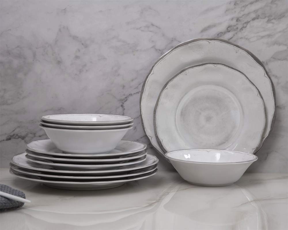 Blue Melamine Dinnerware Set with Plates and Bowls for Everyday Use