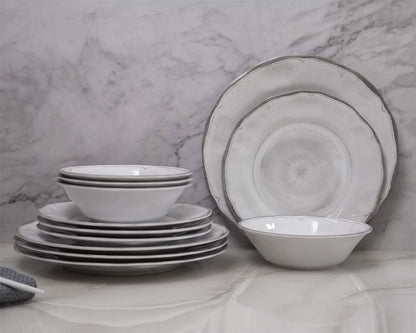 Blue Melamine Dinnerware Set with Plates and Bowls for Everyday Use
