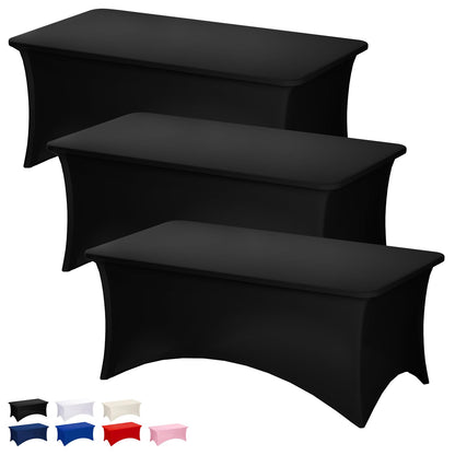 Fixwal 6 Pack 8FT Black Tablecloth Rectangle Spandex Fitted Table Cover