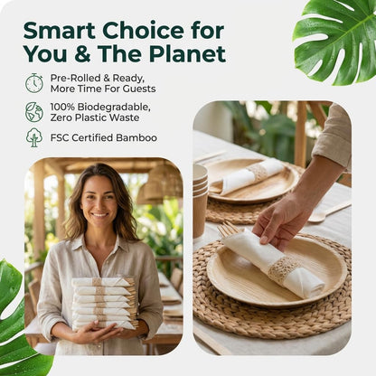 Pre Rolled Napkin and Bamboo Cutlery Set
