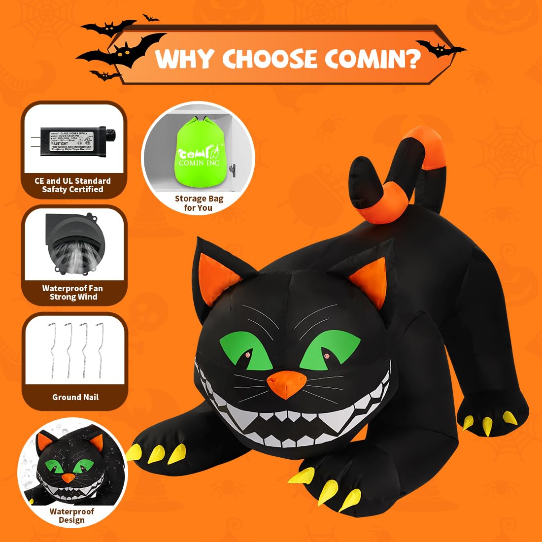 Halloween Black Cat Inflatable Outdoor Decoration with LED Lights