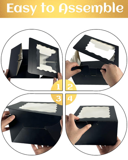 qiqee Cake Boxes 10x10x5 inch Bakery Box with Window 12packs Pastry Box