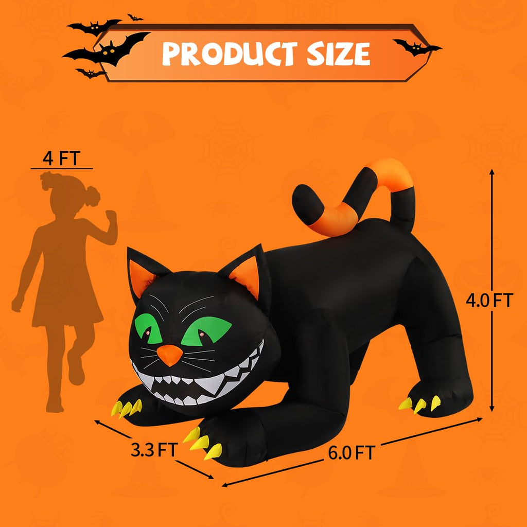 Halloween Black Cat Inflatable Outdoor Decoration with LED Lights