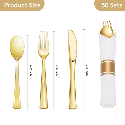 Wrapped Disposable Silverware Set with Forks, Knives, Spoons and Napkins