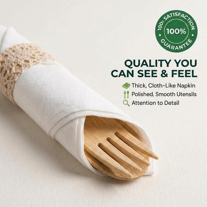 Pre Rolled Napkin and Bamboo Cutlery Set