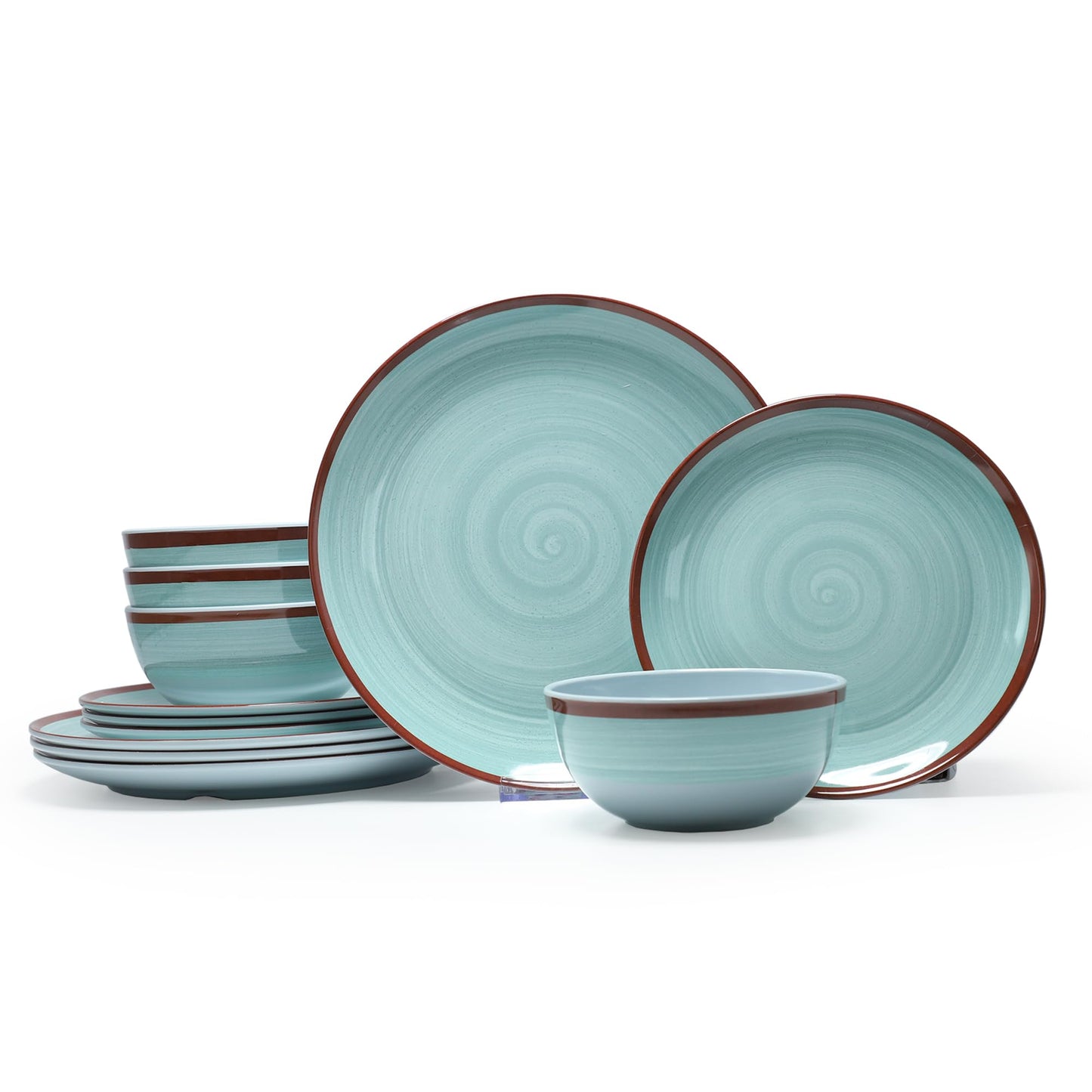 Green Melamine Dinnerware Set with Plates and Bowls for Camping and RV Use