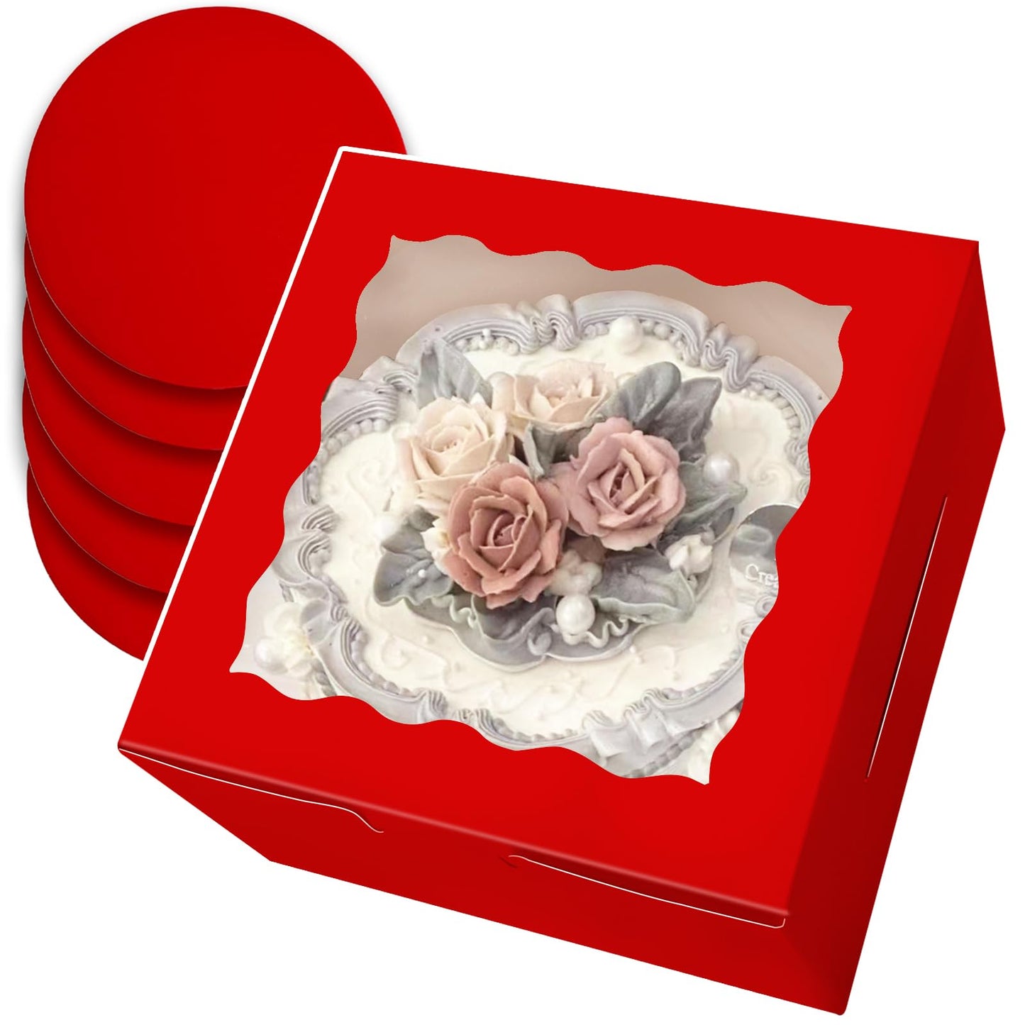 qiqee Cake Boxes 10x10x5 inch Bakery Box with Window 12packs Pastry Box