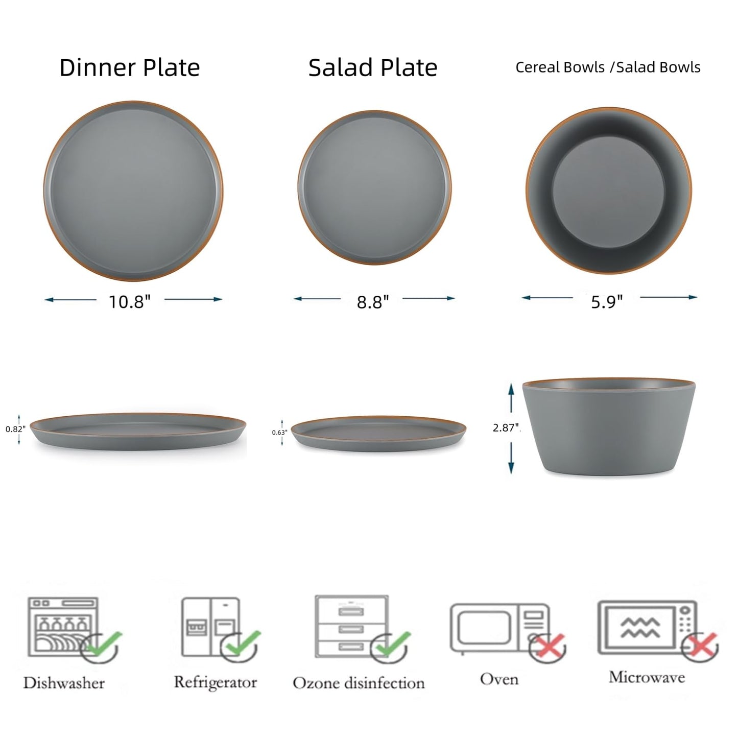 Matte Melamine Dinnerware Set with Plates and Bowls for Everyday Use
