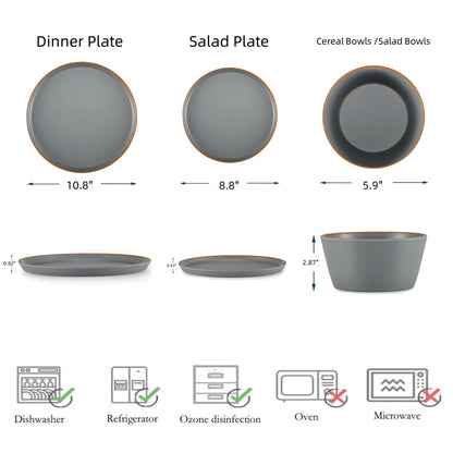 Matte Melamine Dinnerware Set with Plates and Bowls for Everyday Use
