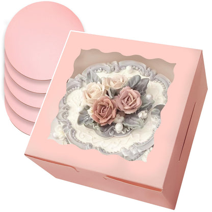 qiqee Cake Boxes 10x10x5 inch Bakery Box with Window 12packs Pastry Box