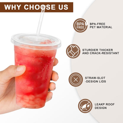 Lamosi Clear Plastic Cups with Lids and Straws
