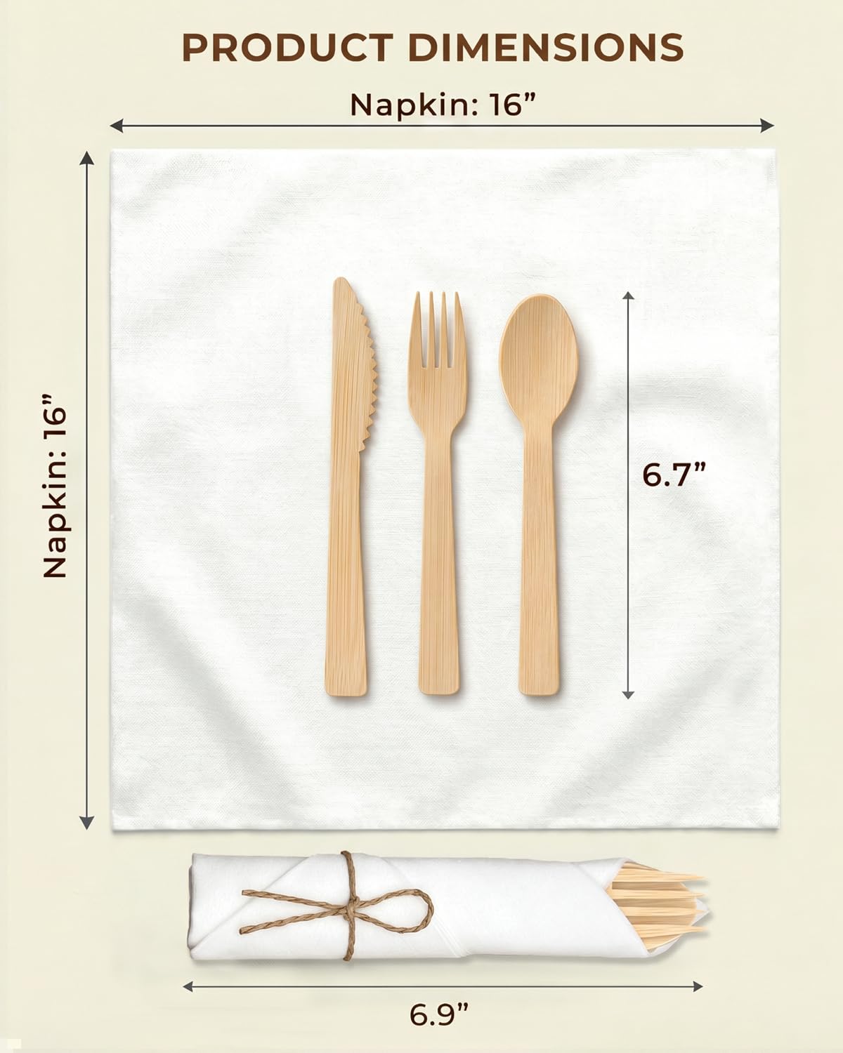 Bamboo Cutlery Set with Rolled Napkins for Party and Events