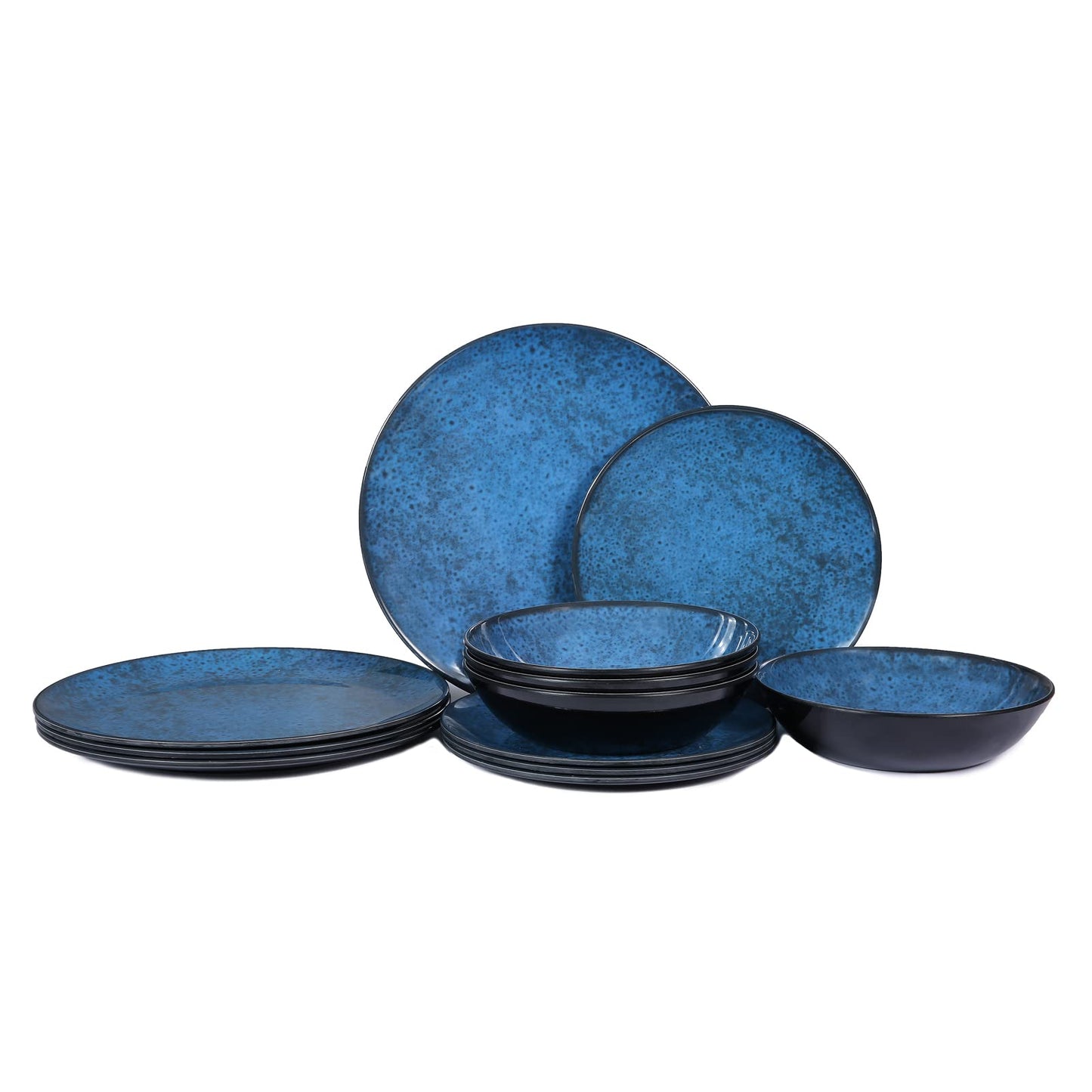 Blue Melamine Dinnerware Set with Plates and Bowls for Everyday Use