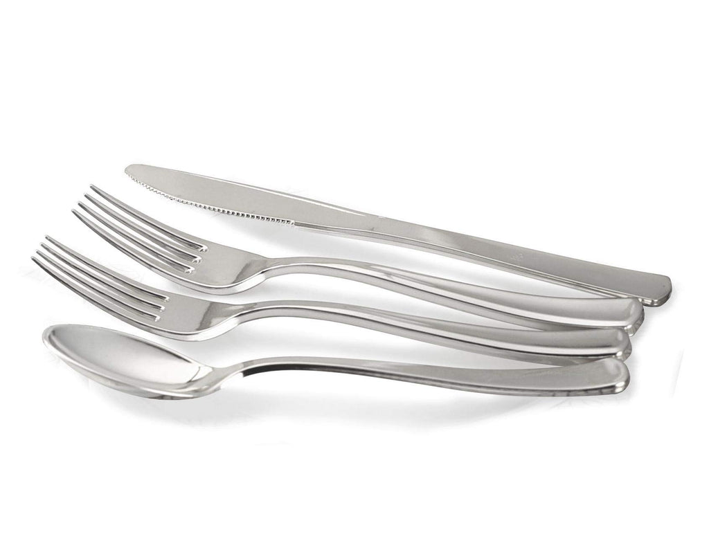 Wedding Disposable Dinnerware Set with Plates, Silverware and Tumblers