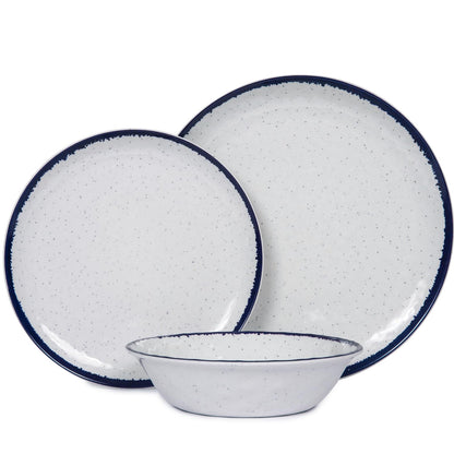 Blue Melamine Dinnerware Set with Plates and Bowls for Everyday Use