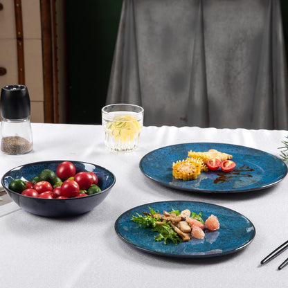 Blue Melamine Dinnerware Set with Plates and Bowls for Everyday Use