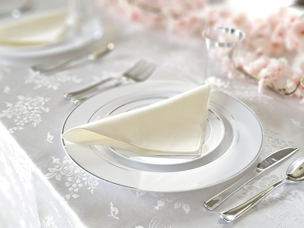 Wedding Disposable Dinnerware Set with Plates, Silverware and Tumblers