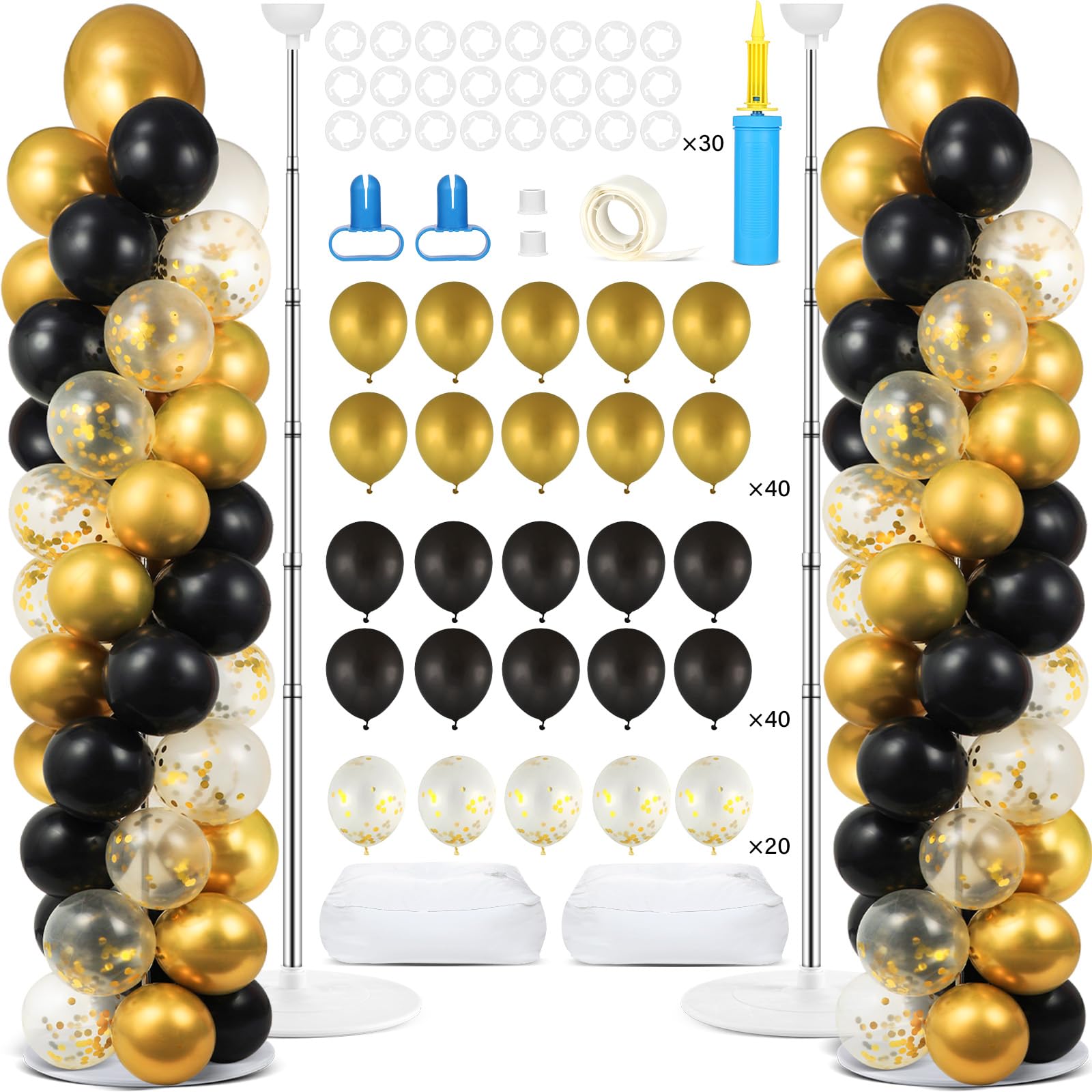 Black and Gold Balloon Column Stand Kit for Party Decorations