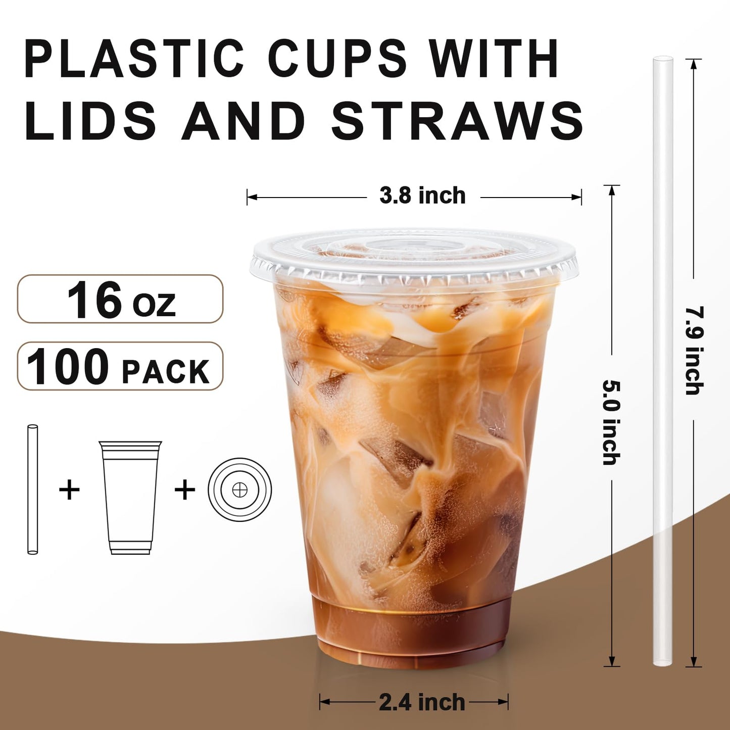 Lamosi Clear Plastic Cups with Lids and Straws