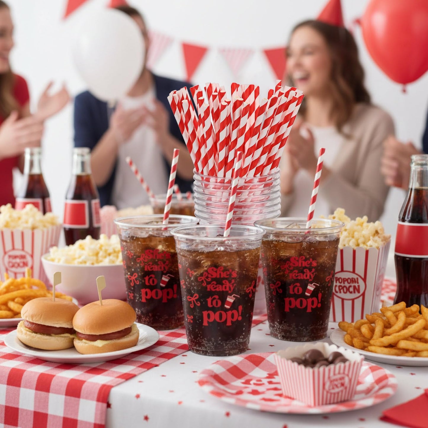 Red Plastic Cups with Lids and Straws for Party Drinks and Events