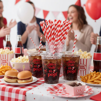 Red Plastic Cups with Lids and Straws for Party Drinks and Events