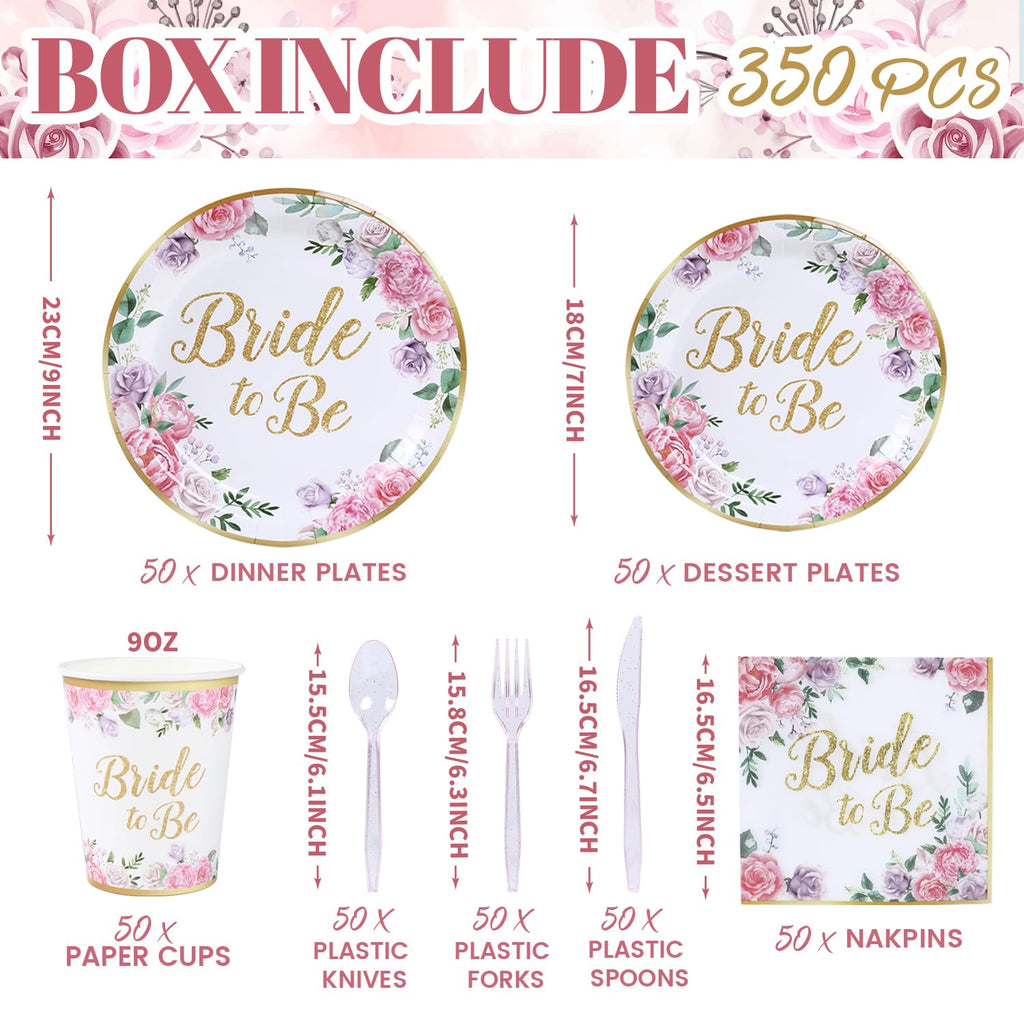 Floral Bridal Shower Tableware Set with Plates, Napkins and Cups