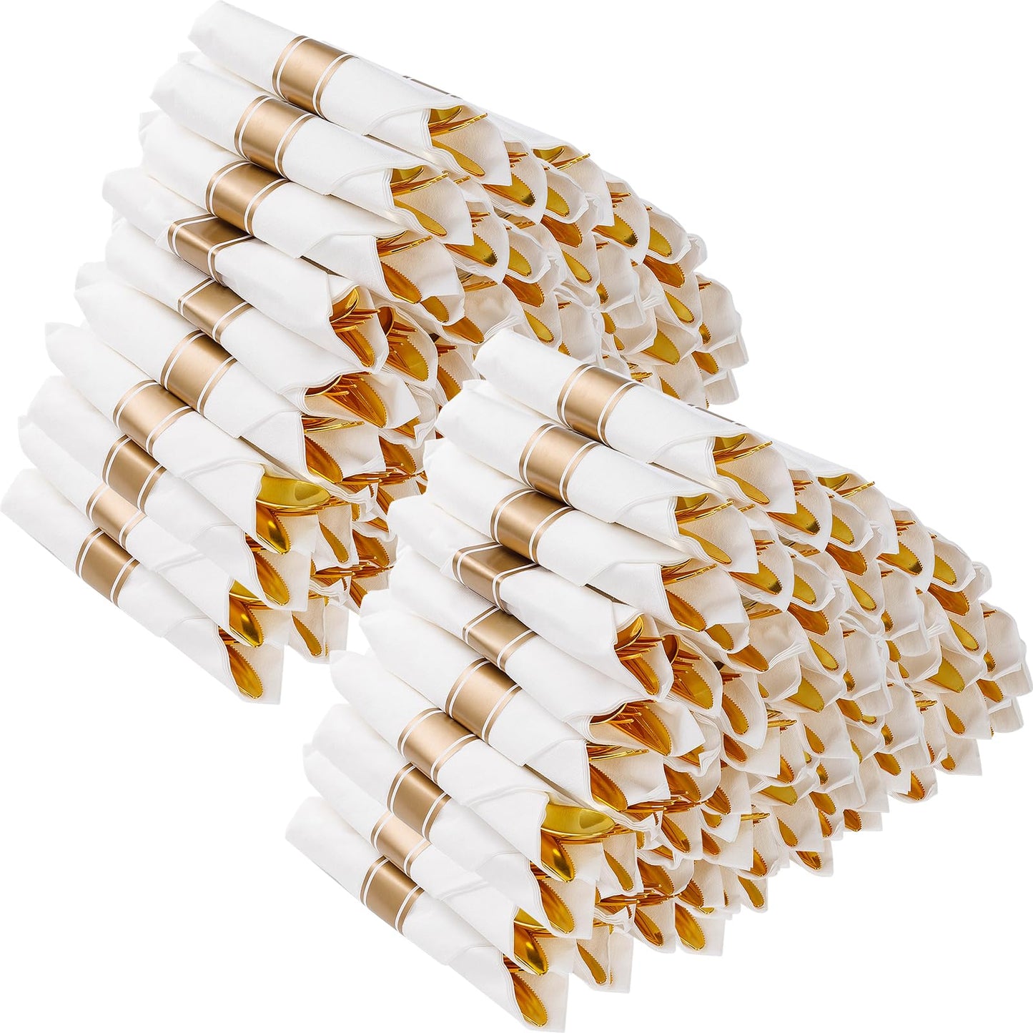 Wrapped Disposable Silverware Set with Forks, Knives, Spoons and Napkins