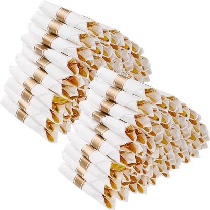 Wrapped Disposable Silverware Set with Forks, Knives, Spoons and Napkins