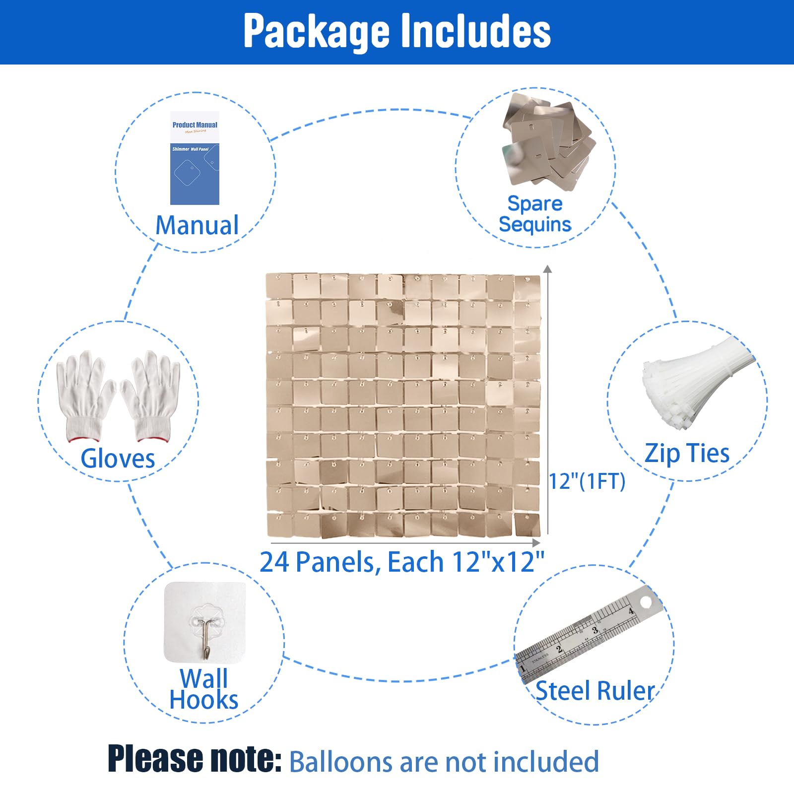 Ozikutech 24 Pcs Shimmer Wall Backdrop Panels for Party Decoration
