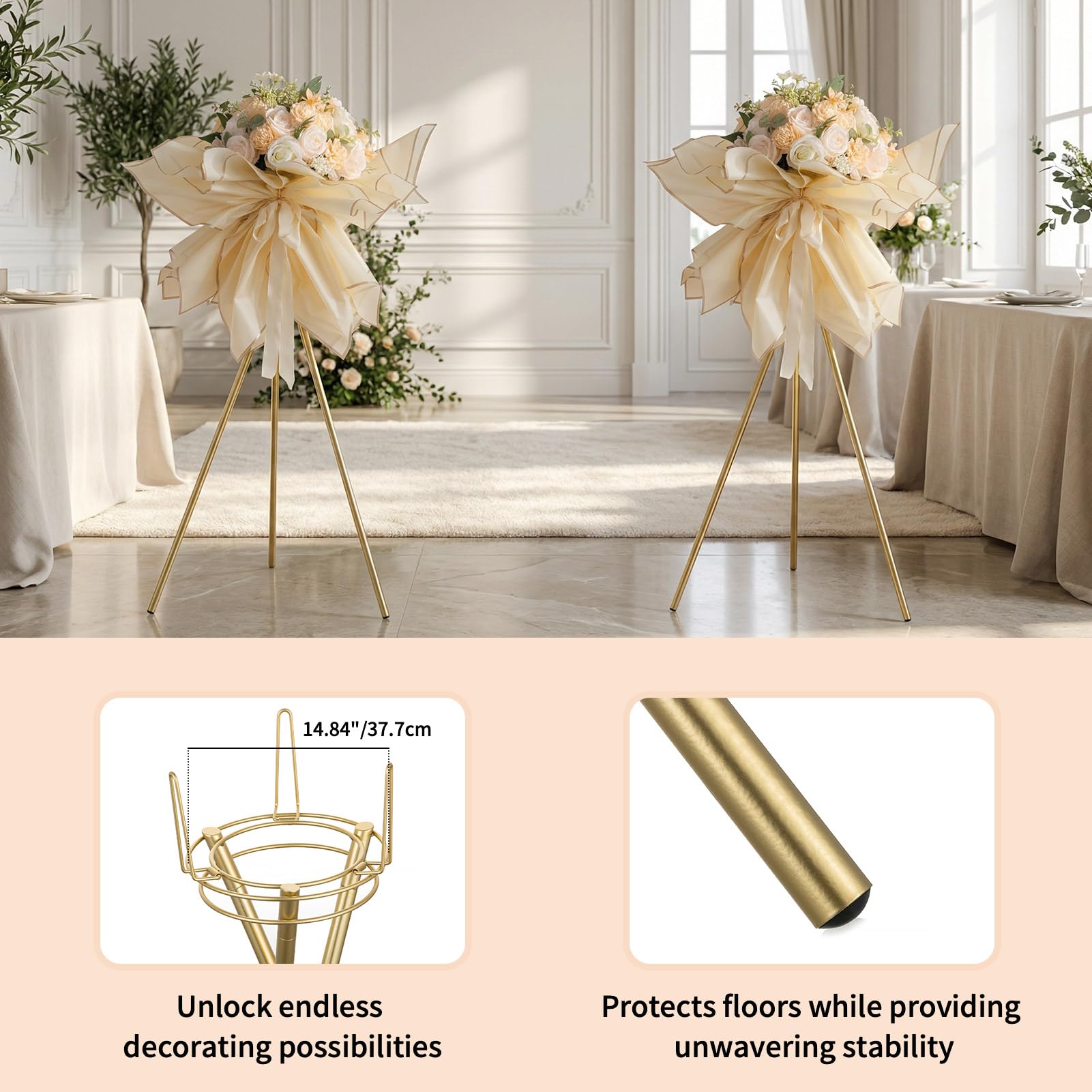 NUPTIO Tripod Flower Display Stand, 39.4" Tall, 2 Pcs, for Grand Opening