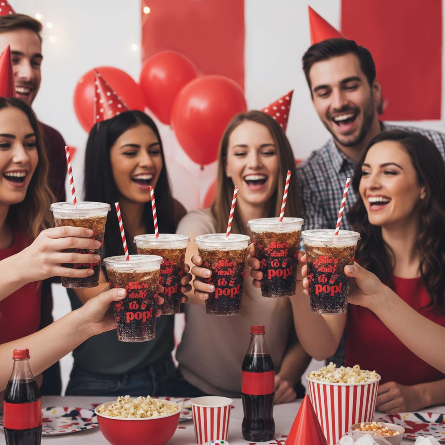 Red Plastic Cups with Lids and Straws for Party Drinks and Events