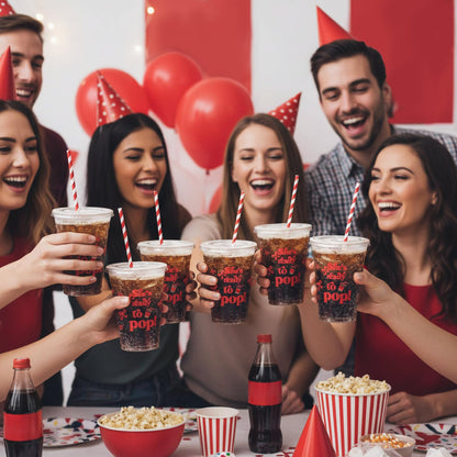 Red Plastic Cups with Lids and Straws for Party Drinks and Events