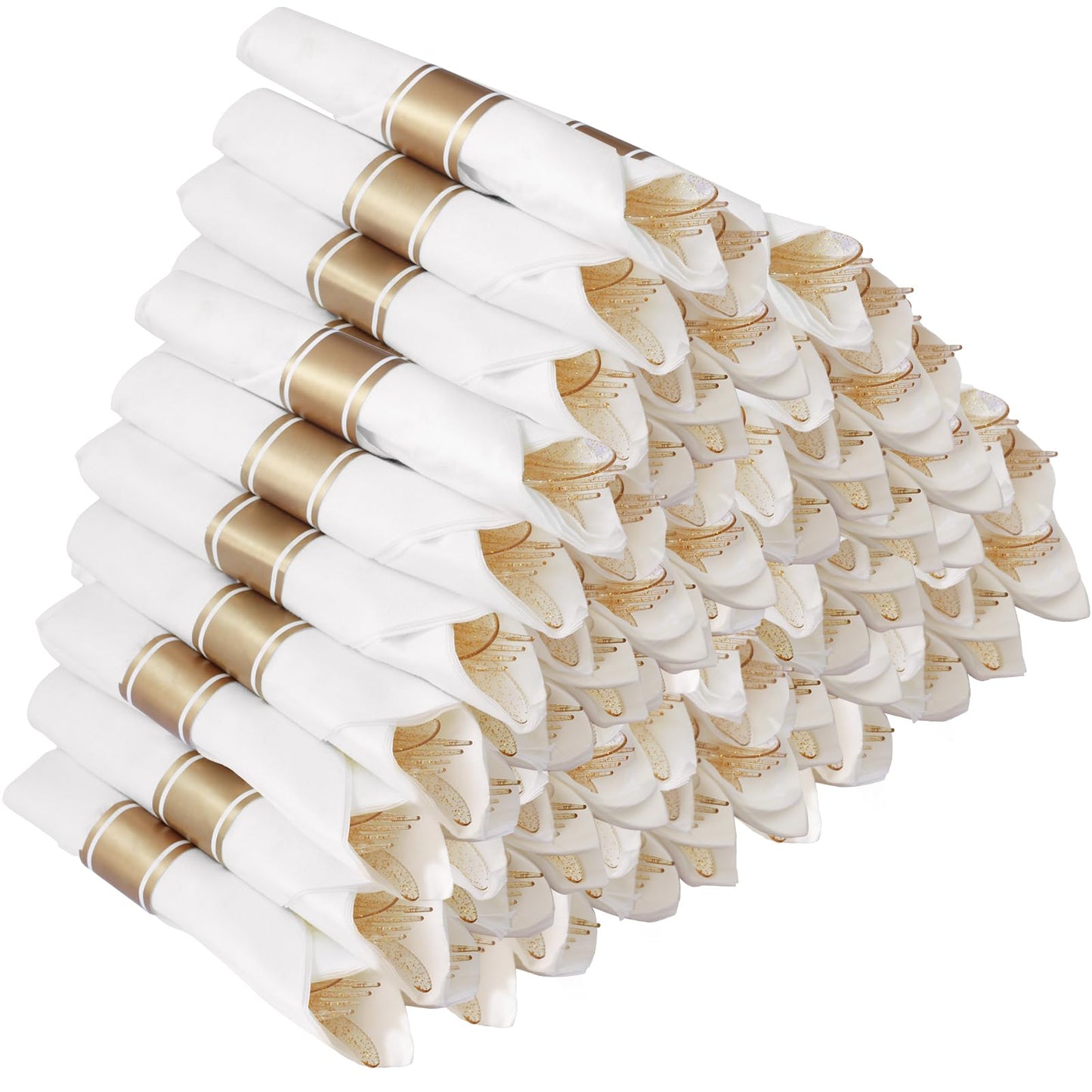 Wrapped Disposable Silverware Set with Forks, Knives, Spoons and Napkins