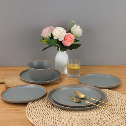 Matte Melamine Dinnerware Set with Plates and Bowls for Everyday Use