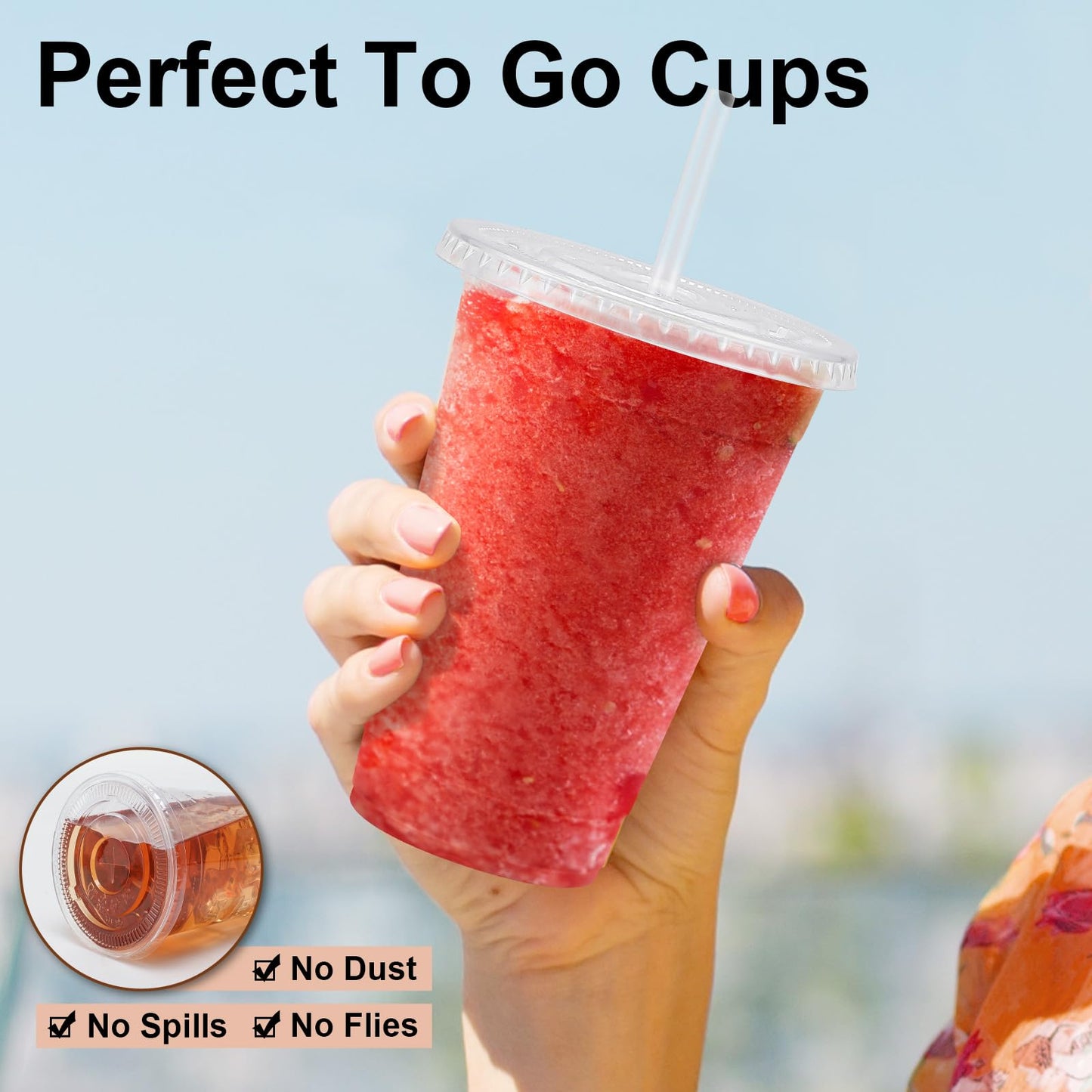 Lamosi Clear Plastic Cups with Lids and Straws