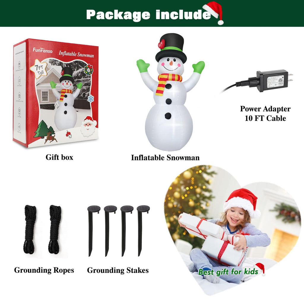 Christmas Snowman Inflatable Outdoor Decoration with LED Lights and Magic Hat