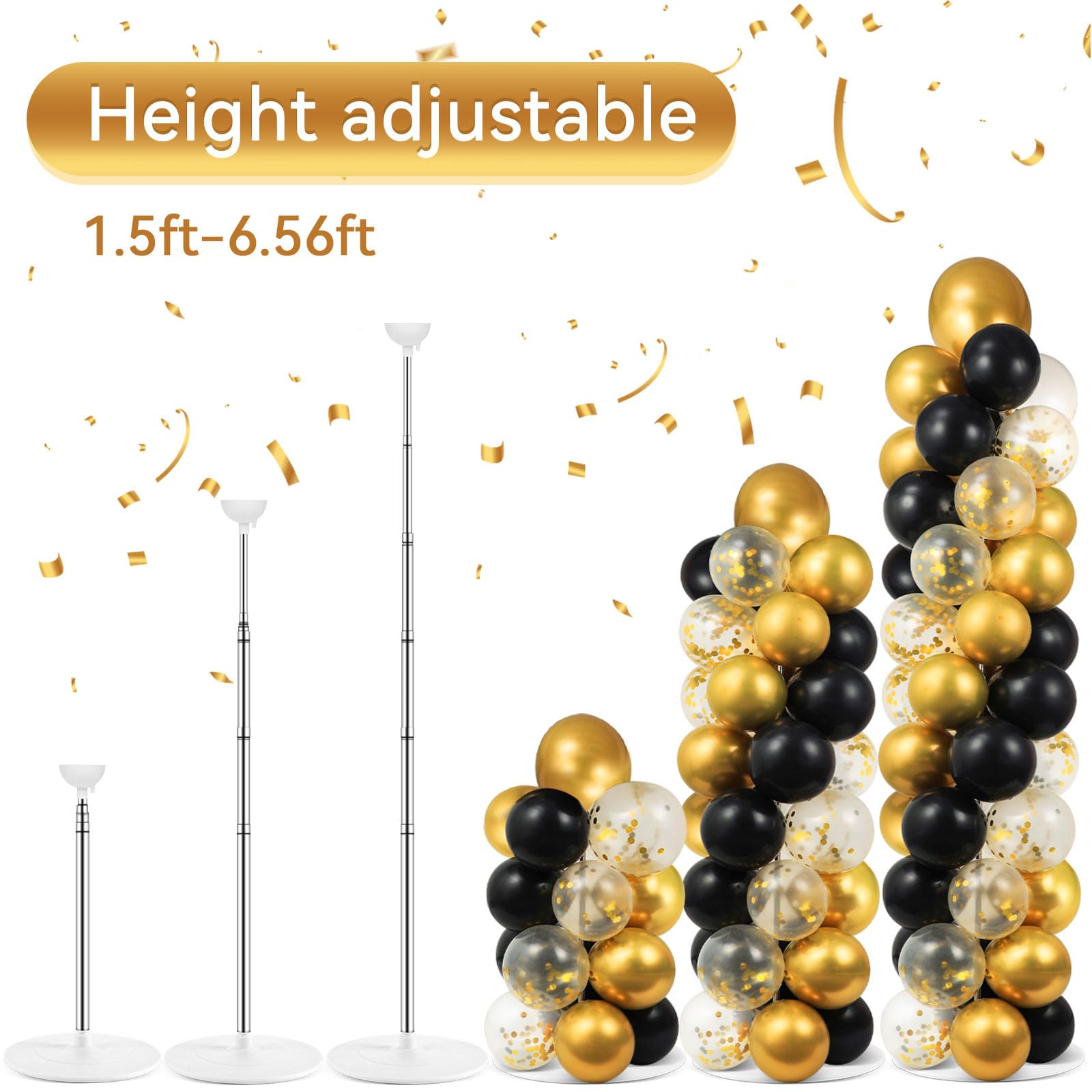 Black and Gold Balloon Column Stand Kit for Party Decorations