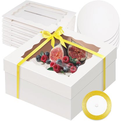qiqee Cake Boxes 10x10x5 inch Bakery Box with Window 12packs Pastry Box