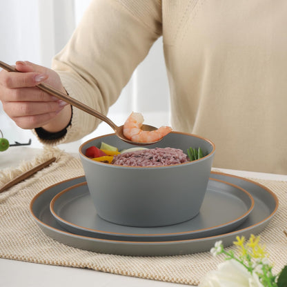 Matte Melamine Dinnerware Set with Plates and Bowls for Everyday Use