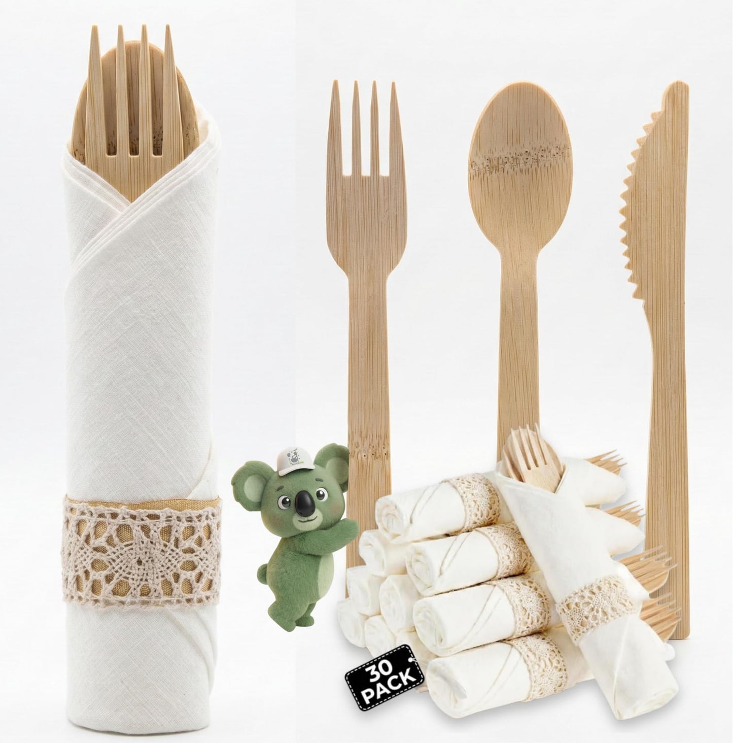 Pre Rolled Napkin and Bamboo Cutlery Set