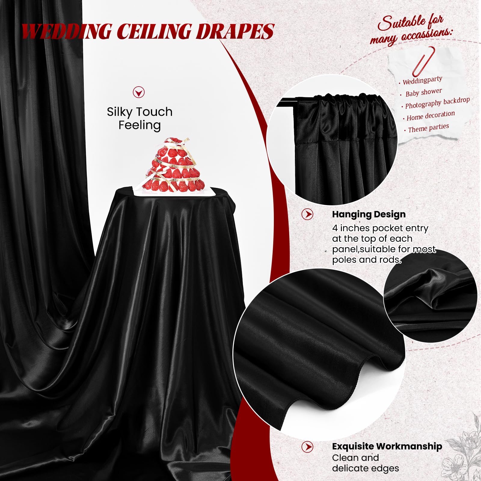 Satin Ceiling Drapes for Wedding Arch and Event Decor