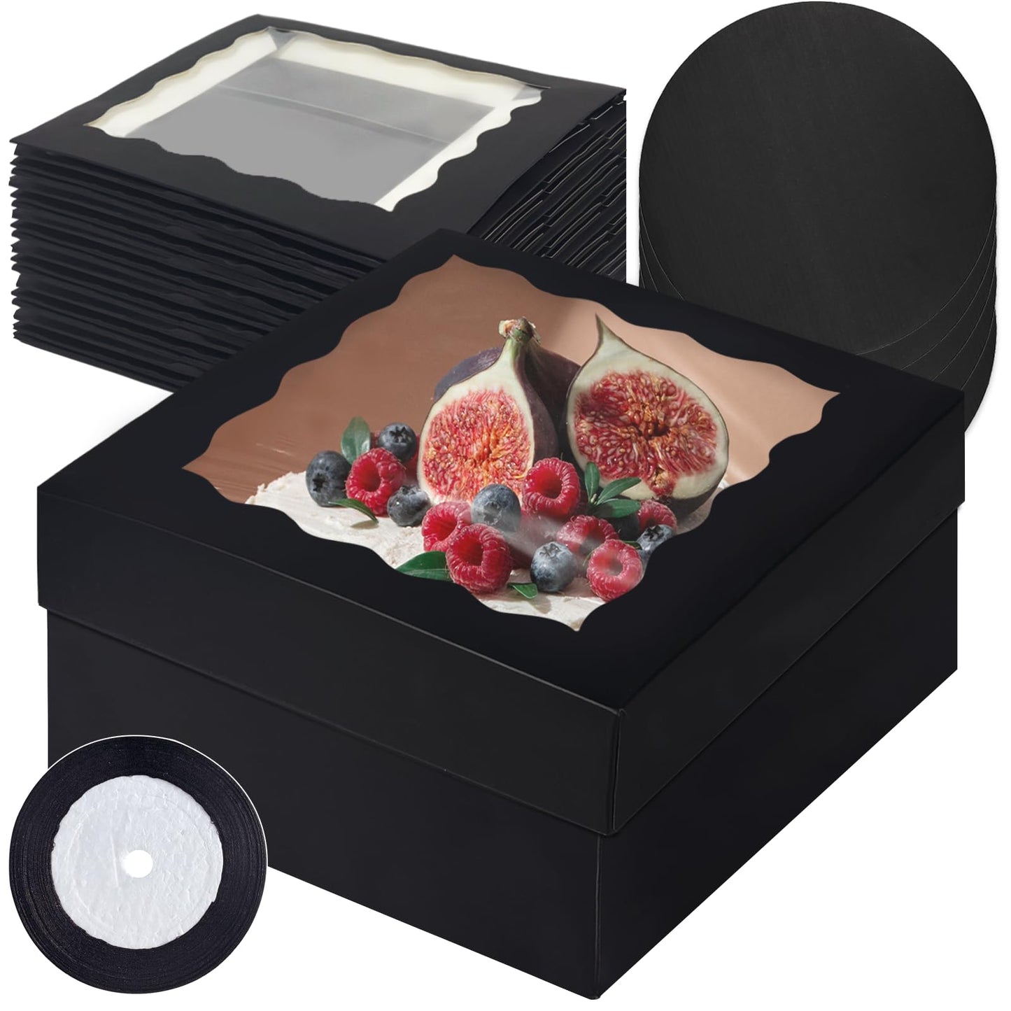 qiqee Cake Boxes 10x10x5 inch Bakery Box with Window 12packs Pastry Box