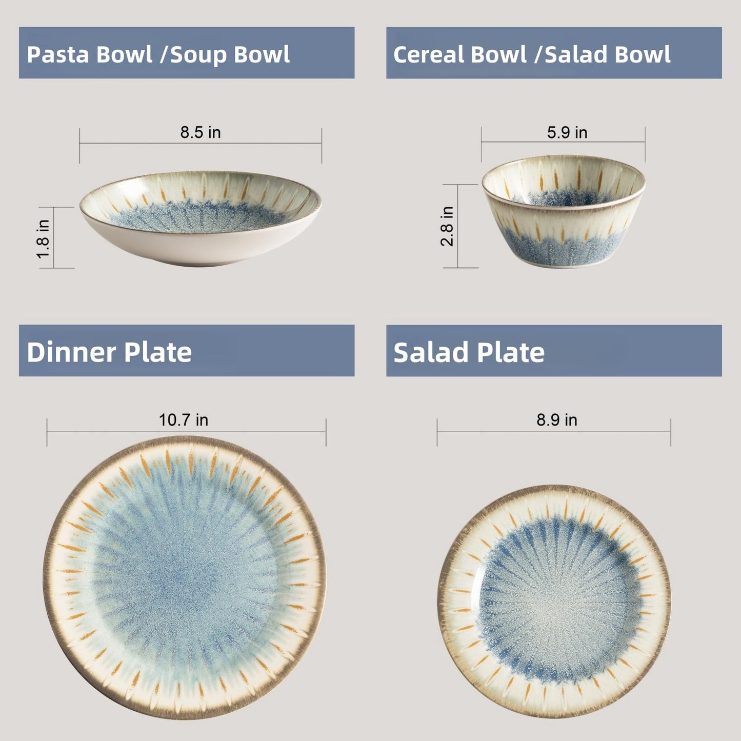 Melamine Dinnerware Set with Plates and Bowls for Indoor and Outdoor Use