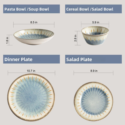 Melamine Dinnerware Set with Plates and Bowls for Indoor and Outdoor Use