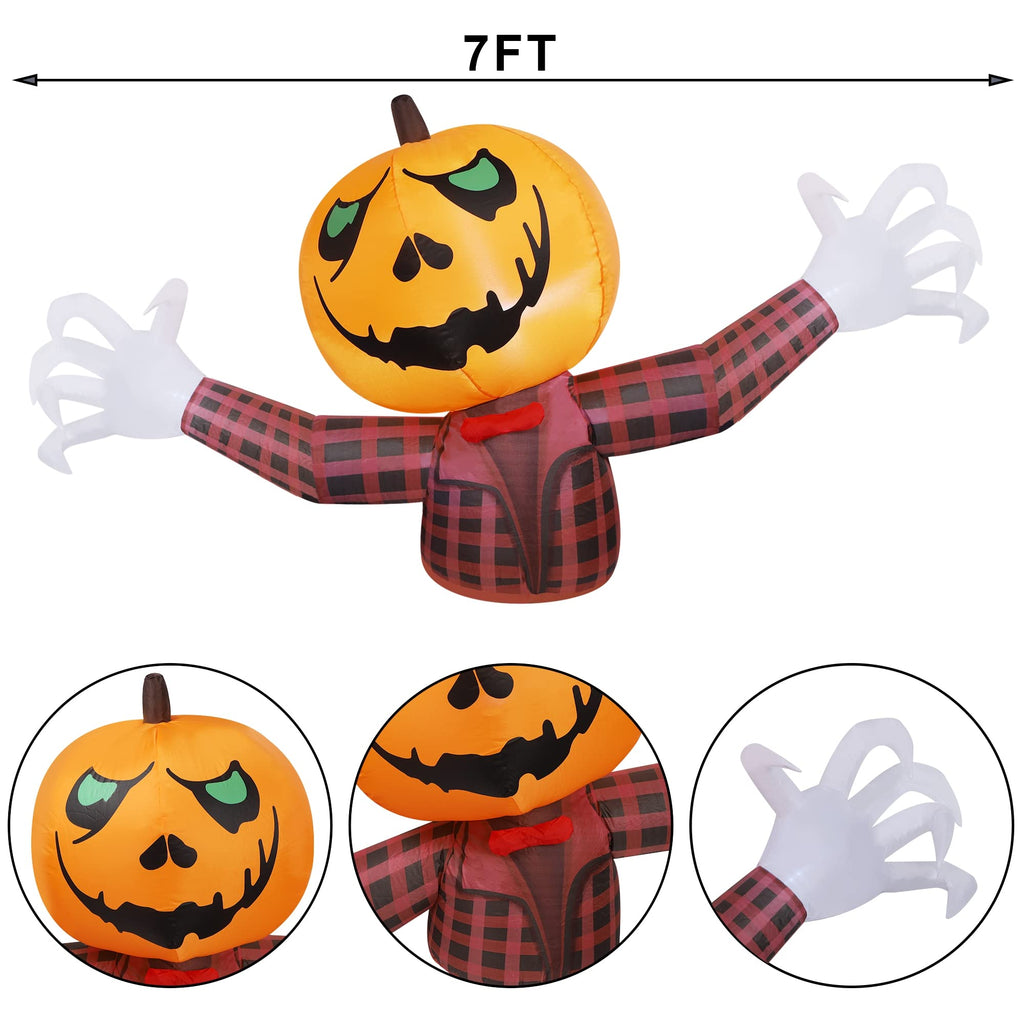 Youngfan 7FT Long Halloween Inflatable Outdoor Decorations Pumpkin Ghost