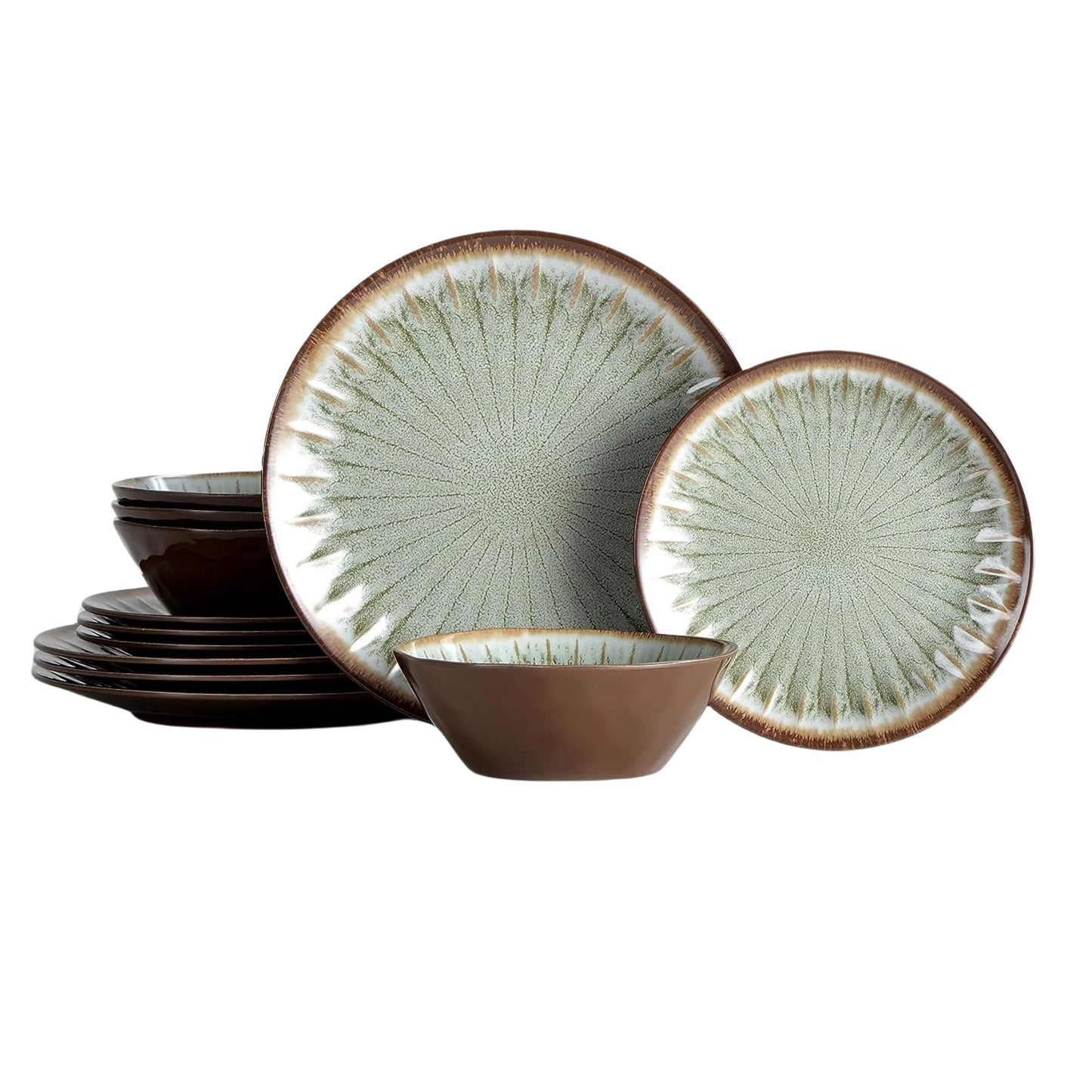 Melamine Dinnerware Set with Plates and Bowls for Indoor and Outdoor Use