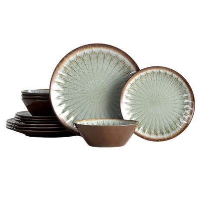 Melamine Dinnerware Set with Plates and Bowls for Indoor and Outdoor Use
